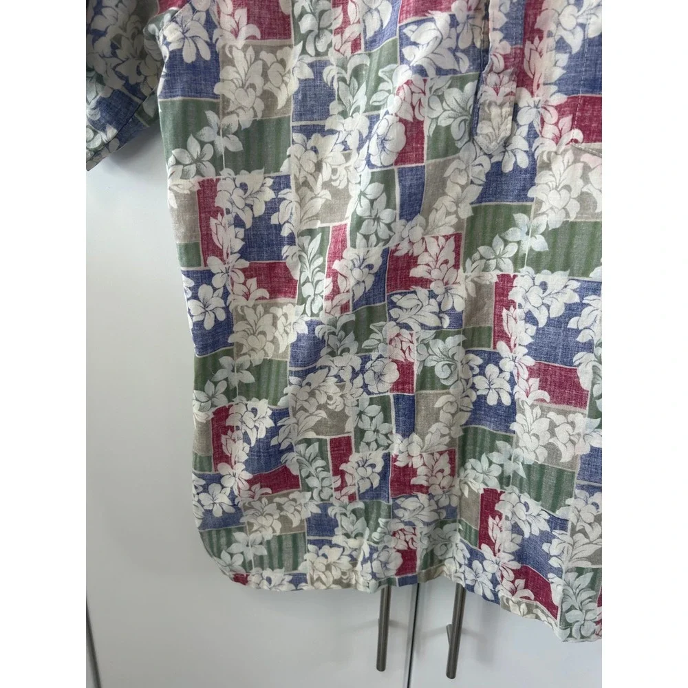 Go Barefoot Mens Hawaiian Shirt Large Floral‎ Patchwork Cotton Made in USA